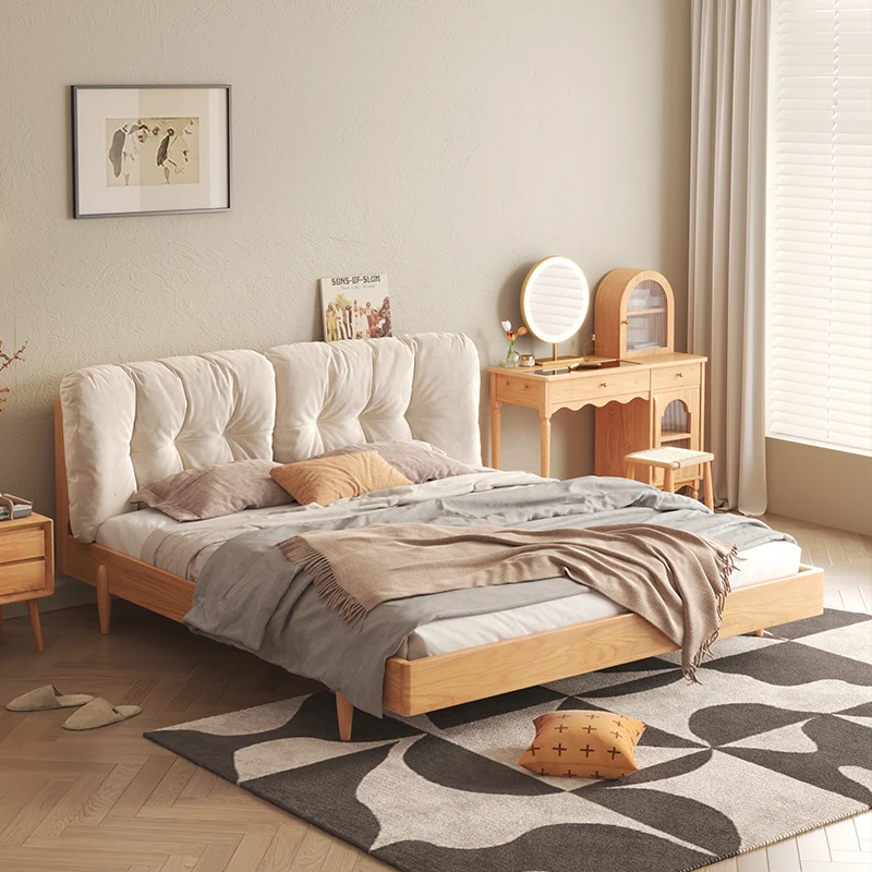 OEM gas lift solid wood frame double bedroom furniture multifunction Wooden bed