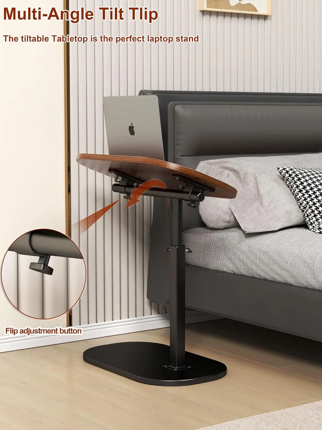 Combohome Adjustable Laptop Desk Wood Sofa Side Table Rolling Mobile Computer Desk