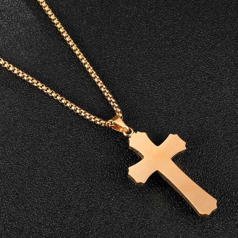 Big Titanium Steel Cross Pendant Necklace for Men Teen Boys Jewelry Three Layers Jesus Cross Crucifix Necklaces with Box Chain