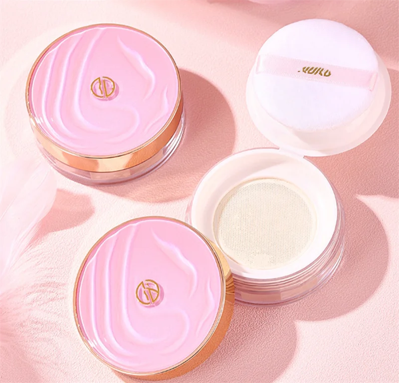 Wholesale Tiktok Hot Sell Beauty Korean Cosmetics Waterproof Rose Loose Powder Pink Makeup Face Pressed Powder