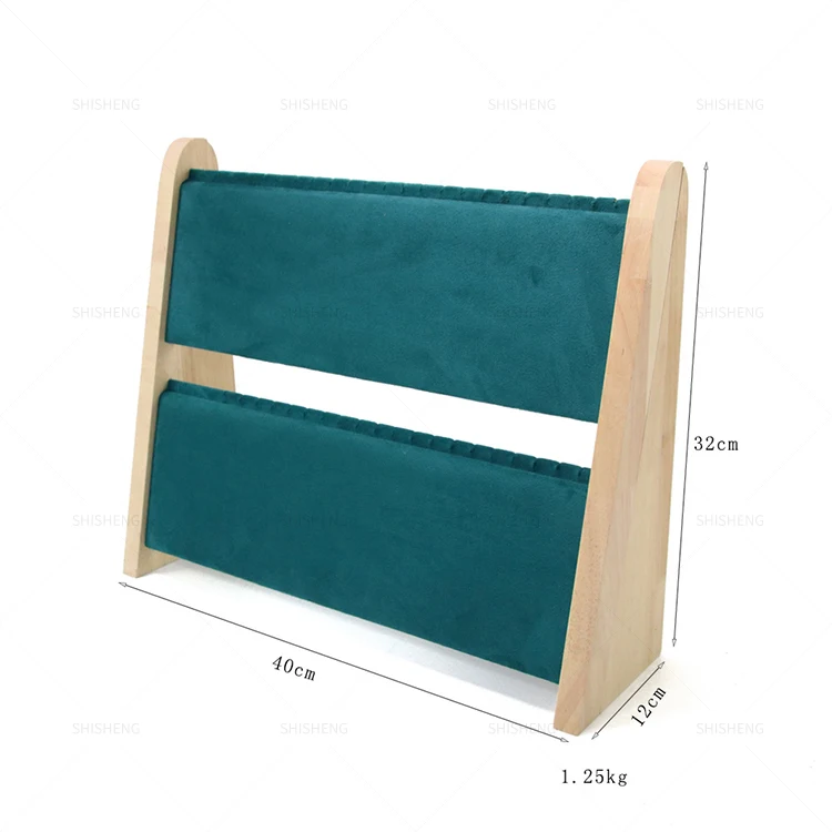 SHI SHENG Bamboo Wooden Pu Leather Long Chain Necklace Easel Showcase Display Board for Necklace Pendant Display Storage Holder