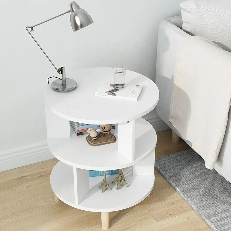 Nordic style round wood tea side table storage rack home furniture