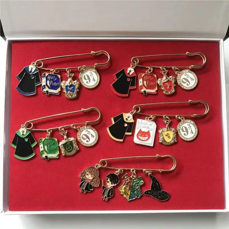 Wholesale Cosplay Accessory Movie Harry School of Magic Scepter Badge Necklace Pin Pendant Ring Set Anime Collection Box