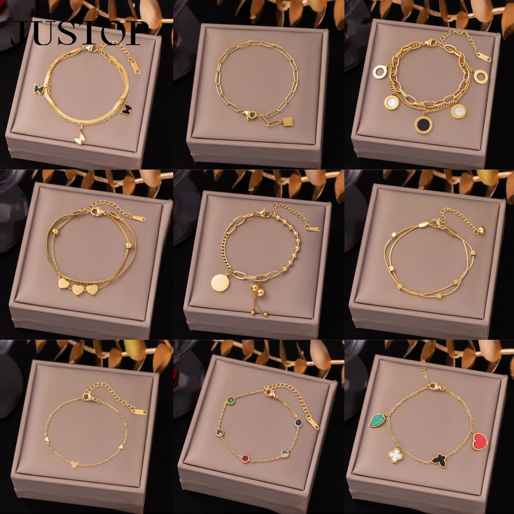 Popular New Design Fine Jewelry Bracelet Donna Charm Gold Link Chain Colorful Zircon Diamond Bracelet For Gifts