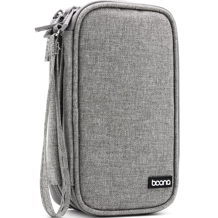 Wholesale multifunctional small electronic accessories organizer bag polyester 2 layer USB disk charging cabel storage bag