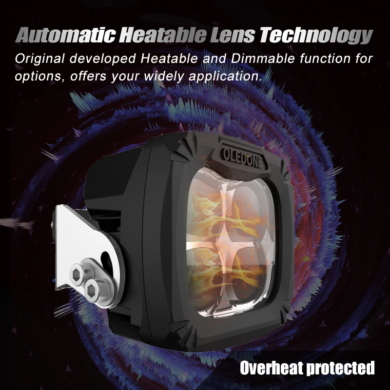 OLEDONE New Design Headtable and Dimmable LED Work Light 4 Inch Square 40W 4800LM All-Terrian Work Light LED 12V