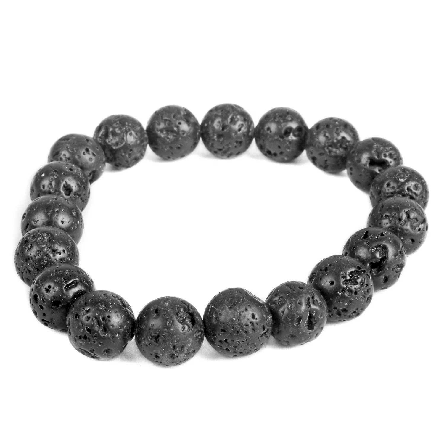 Wholesale Black Beads Lava Stone Bracelet - Elastic Adjustable Rope Natural Lava Stone Bracelet Bangle