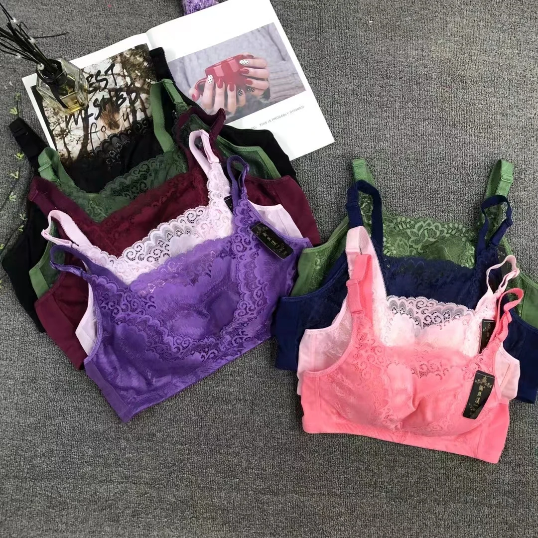 New Fashion Plus Size Bras For Fat Women Wire Free Full Coverage with Lace bandeau Bras thin Cotton Comfort chest pads Bras