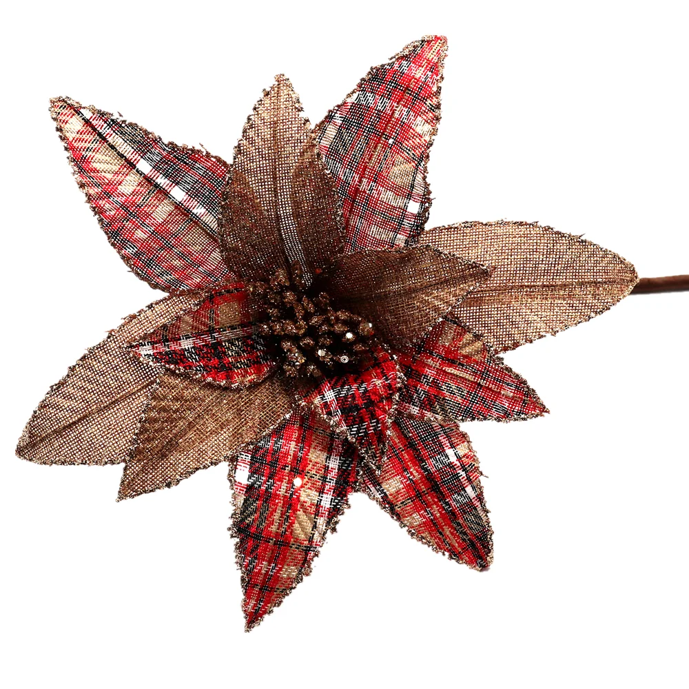 Высококачественные рождественские Цветочные пуансета Рождественские цветы Шахматная бархатная пуансета