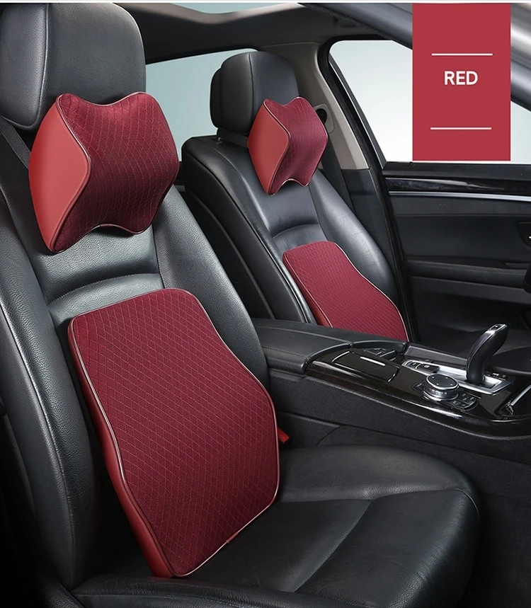 Поддерживающая Подушка для спины автомобильного сиденья, подушка для шеи, подушка с эффектом памяти, хлопковая, волокнистая, кожаная, поддержка поясницы, автомобильная дорожная подушка, поясная подушка для автомобиля