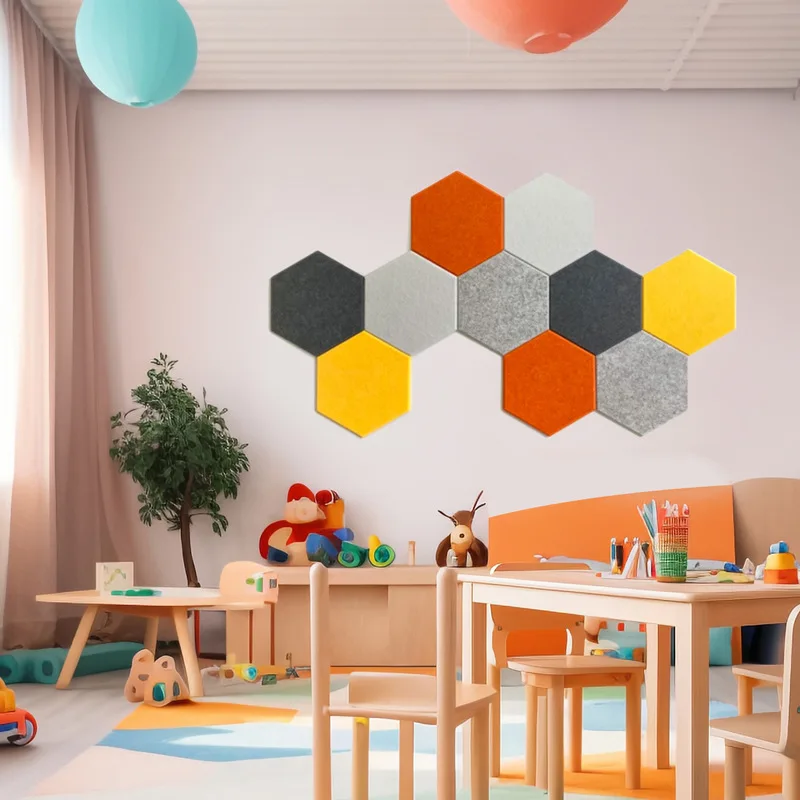Modern Decor Hexagon Shape Cheap 3D Acoustic Felt Panel Wall Tiles Indoor Adhesive Wallpaper Foam Marble Tile Hanging Sticker