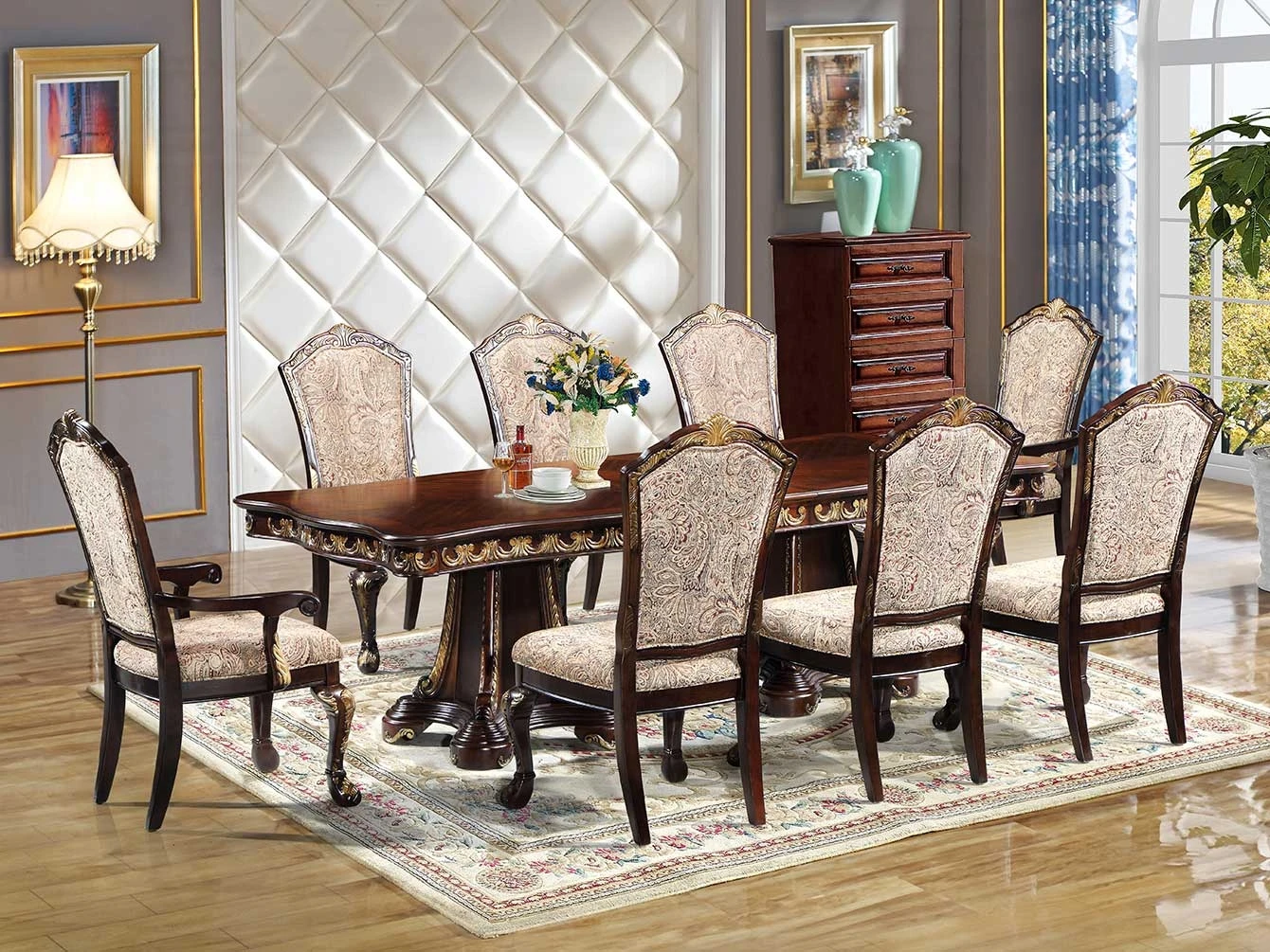 Classic Furniture High End Wooden Dinner Table Set American Luxury Furniture Dining Room Set Birch Wood Table Chair