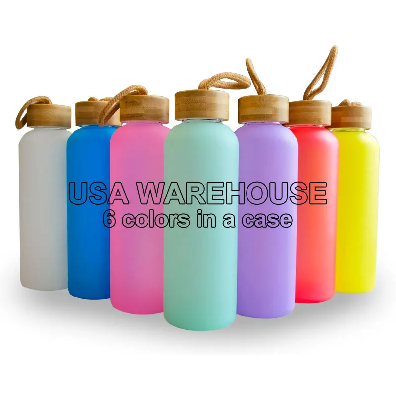 USA stocked RTS 20oz Mixed Colors Sublimation Frosted Glass Water Bottle