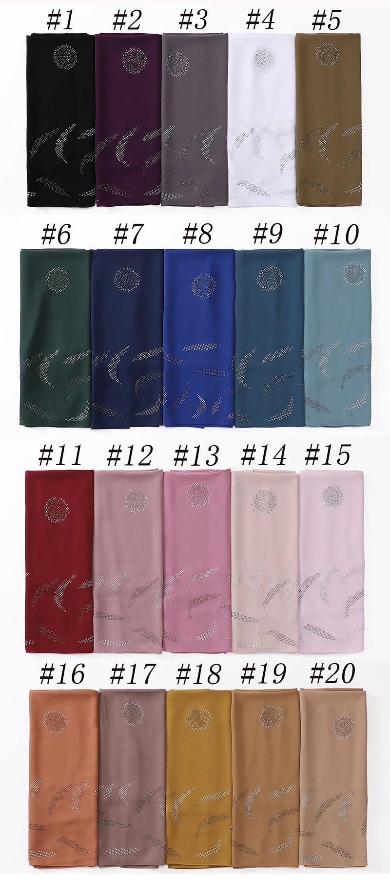 High Quality Chiffon Hijab Scarf Islamic Muslim Malaysia Indonesia Solid Color Rhinestone Chiffon Hijab Scarf