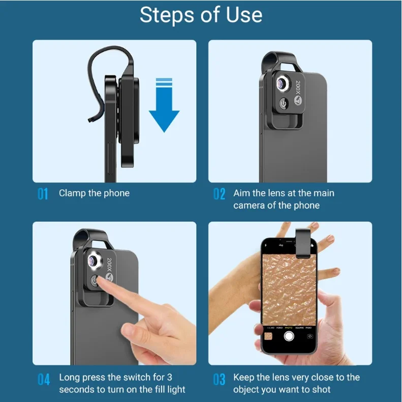 YAOJI High Quality 200X Mobile Microscope Lens with CPL MS002 Clip-type Phone Marco Lens 120mAh Cell Phone Camera