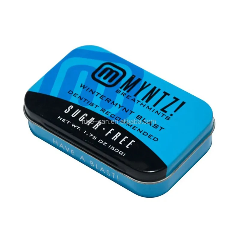 Factory Directly Chewing Gum Tin Metal Hinged Mini Small Mint Candy Tin Box Metal Packaging Rectangle Custom Breath Mint Tin