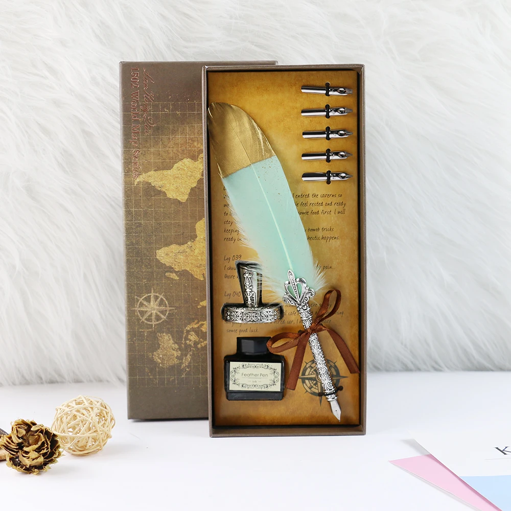2022 Hot selling Feather Foil Feather For Sale And Ink Set Refills9550 Quill Pen