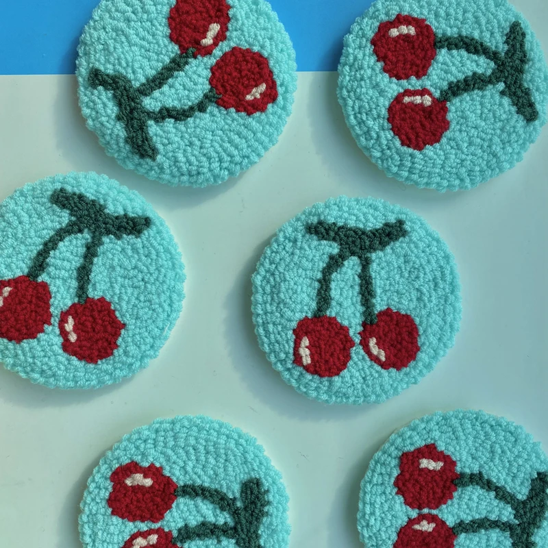 Cute Fruit Shaped Cherry Peach Strawberry Handmade Needlework Coasters for Home Decor