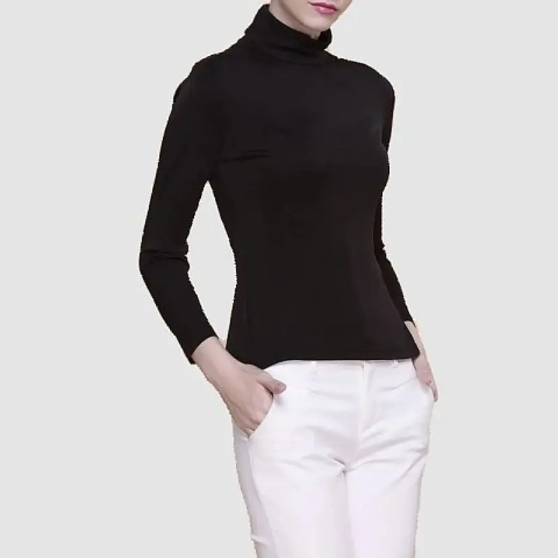 knitted ladies silk all-match turtle neck bottom slim lingerie 100% mulberry silk can be customized