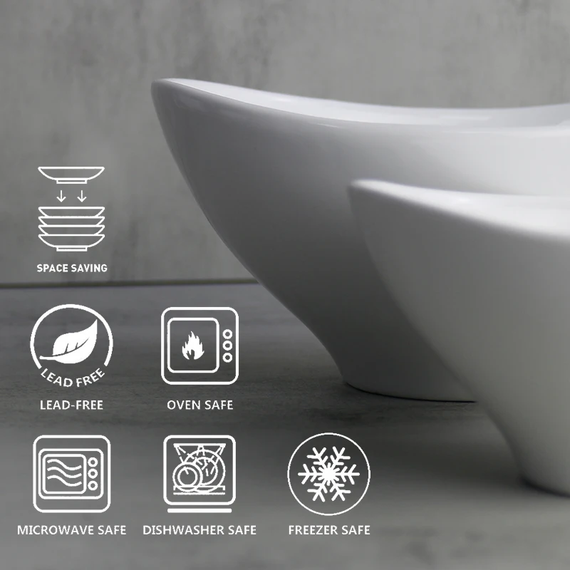 Factory Sell  White Ceramic Kitchen Bowls Set Fruit Salad bowl  Chip and Dip  Serving Bowl for Restaurant