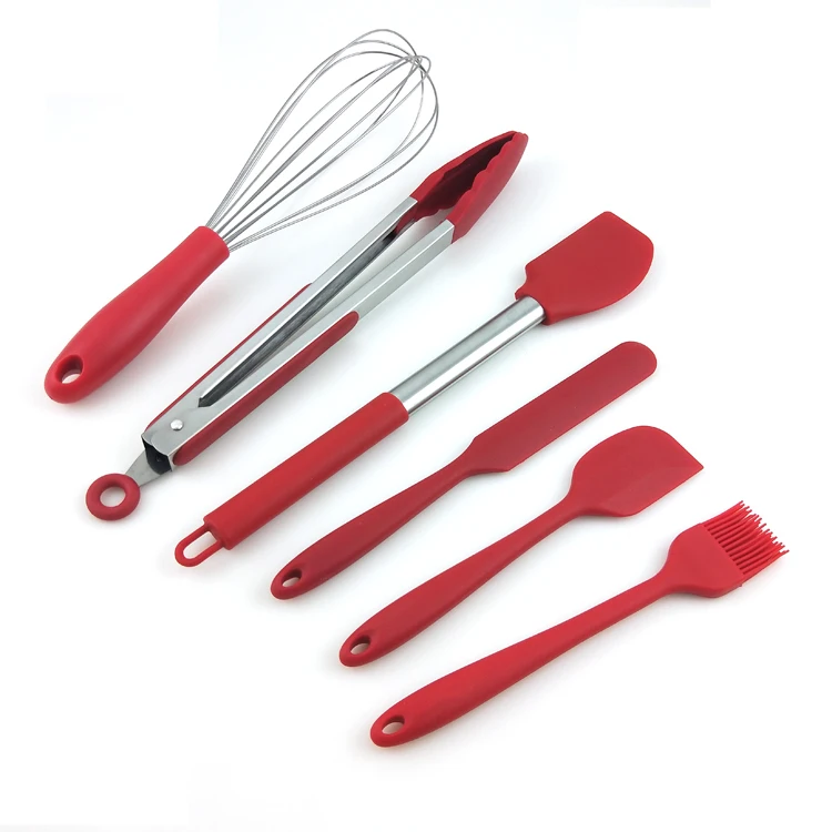 Home Kitchen tools 6pcs Silicone Baking Utensil Sets include egg whisk tongs and spatula