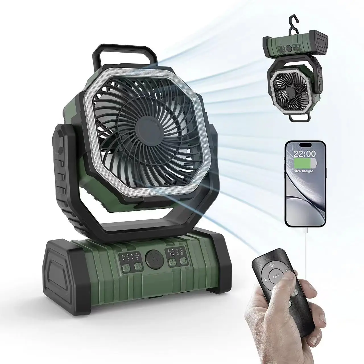 20000mAh Portable Rechargeable Fans Outdoor Camping Fan USB Table Fans With LED Light Power Bank For Camping Outdoor Indoor