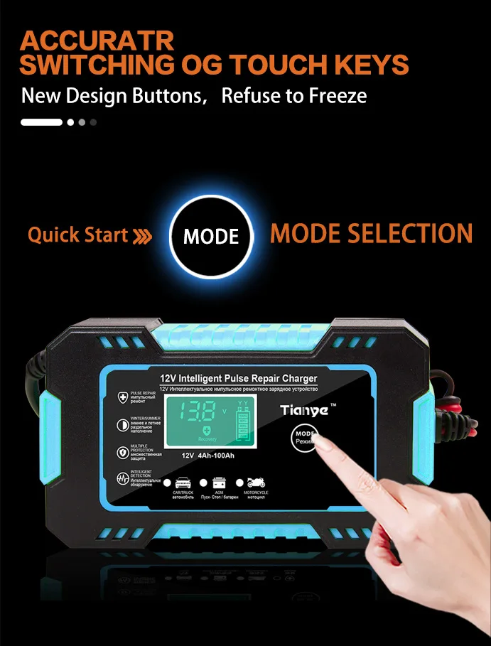 6A Intelligent Smart Charging Car Motorcycle Battery Charger 12V 24V For Auto Moto Lead Acid AGM Gel VRLA Digital LCD Display