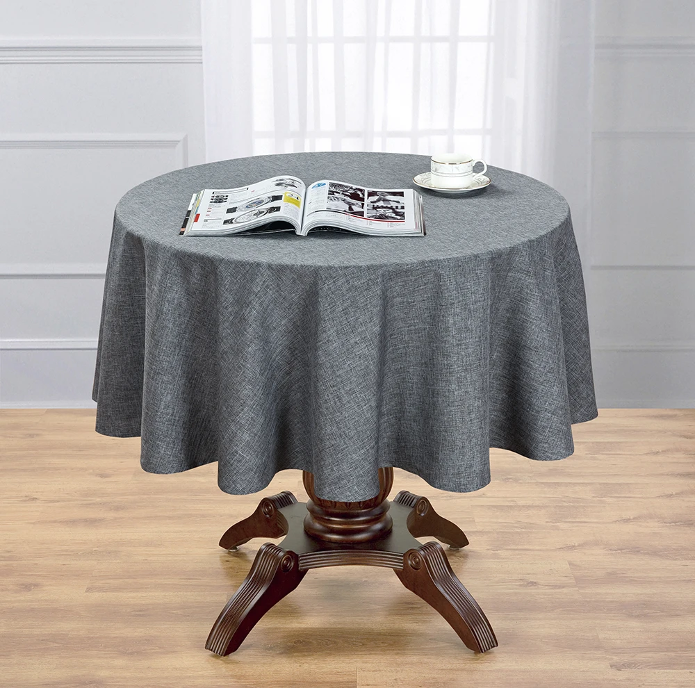 Hot Selling Faux Linen Grey Table Cloths of Round Decor Cloth with Waterproof