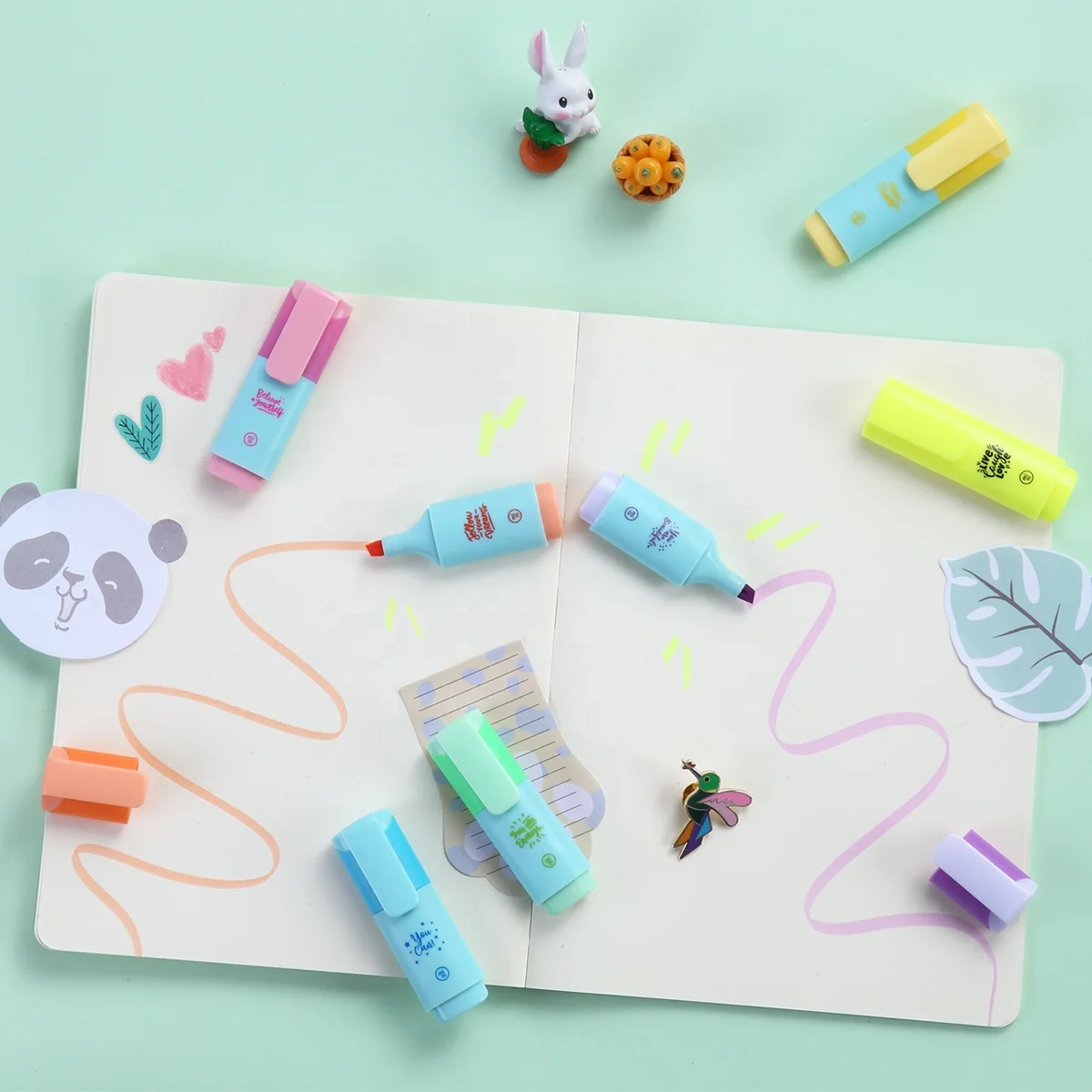 7 Pack Mini Square Shape Assorted Colors Cute Custom Mini Set of Marker Highlighter Pen for School