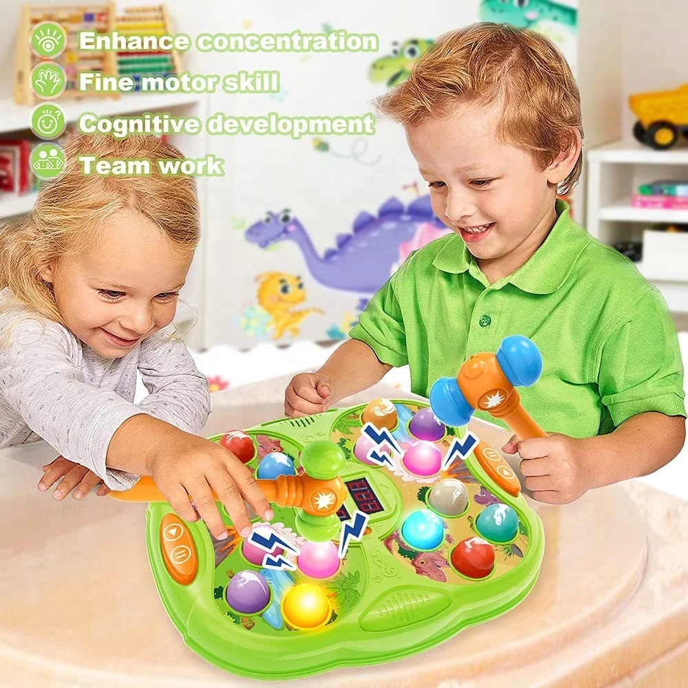 Educational Learning Activity Table Baby Interactive Educational Toy with 2 Hammers Whack A mole Dinosaur Game Toy for kids