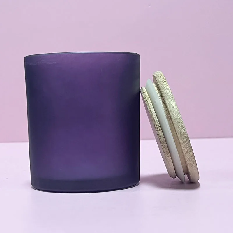 Wholesale Empty Glass Candle Jar with Wooden Lid Colorful Frosted Empty Glass Candle Jar with Bamboo Lid Box