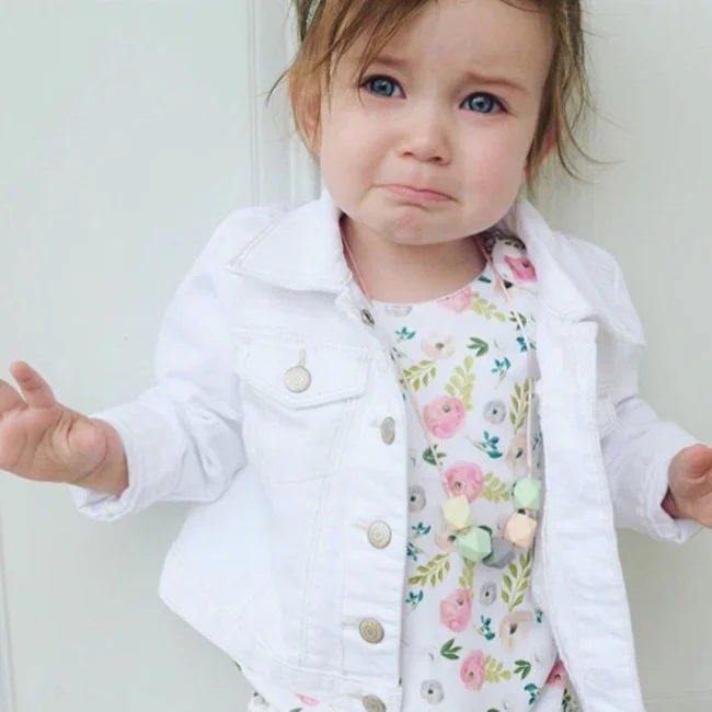 PHB 12324 pure color casual design fashion kids white jeans coat