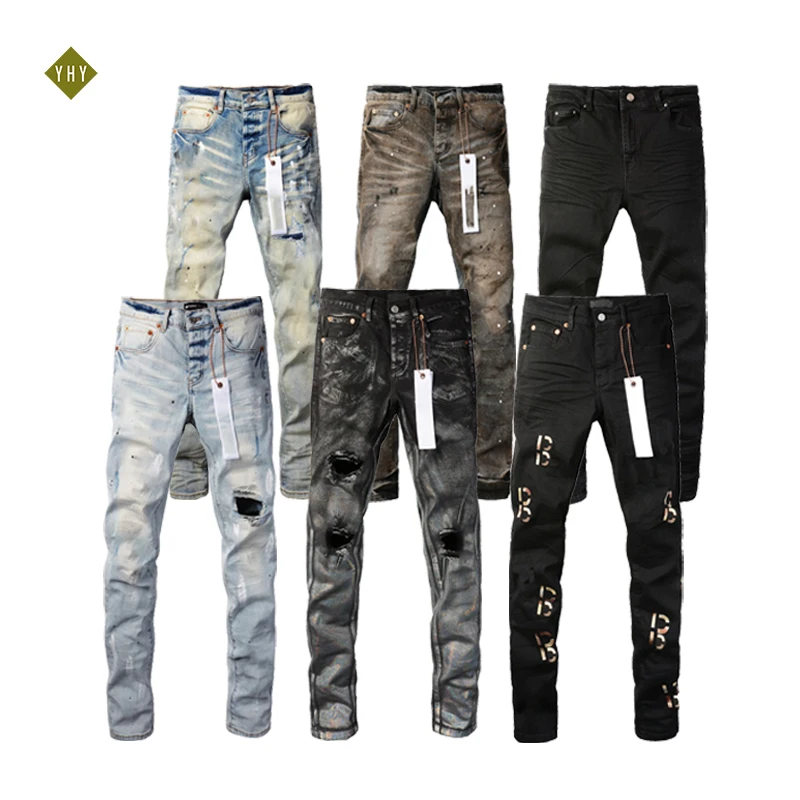 Tight Holes custom high quality blue para hombre slim fit ripped skinny denim trousers pants men jeans for men size 40-28