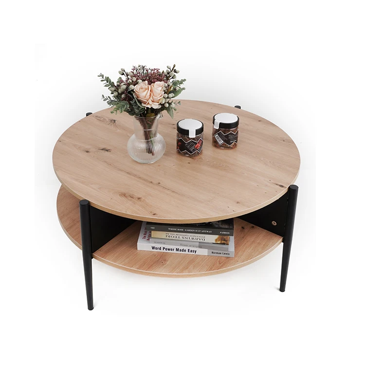 Nordic Wooden Coffee Table with Drawer Round Shaped Living Room Tea Table Melamine Coffee Tea Table