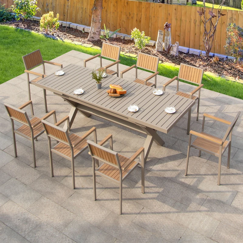 Balcony outdoor patio furniture alfresco dining leisure furniture aluminum art cafe table plastic wood tables and chairs