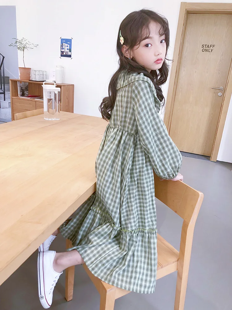 Leisure  Light green lattice 12 year old kids frock designs girls dress for kids