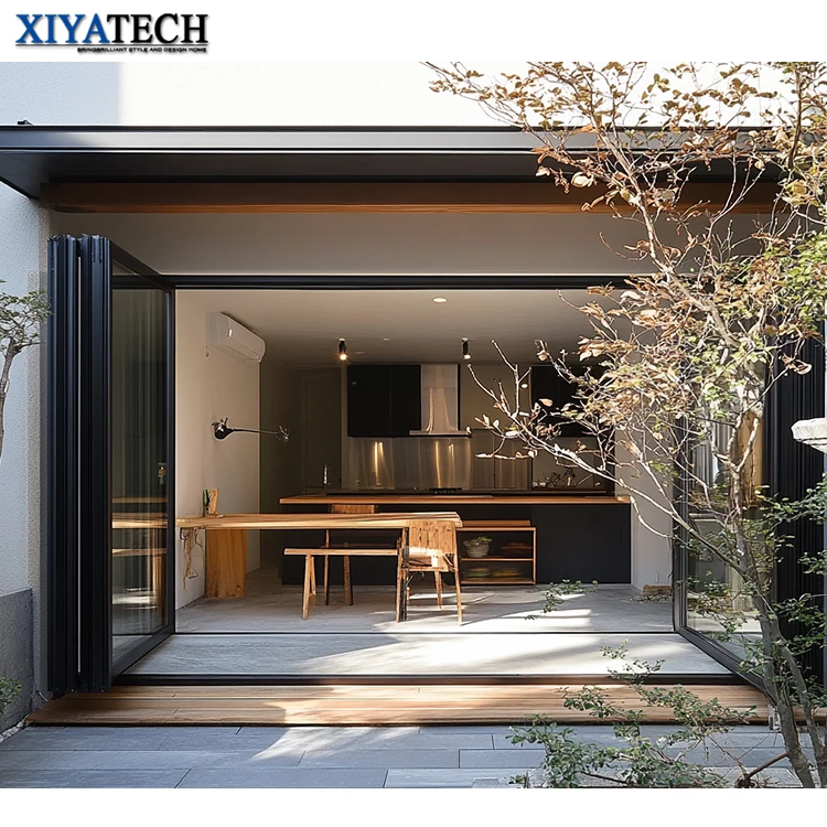 XIYATECH Patio Double Glass Exterior Accordion folding door Wholesale Front Residential Entry doors Aluminium Bifold doors