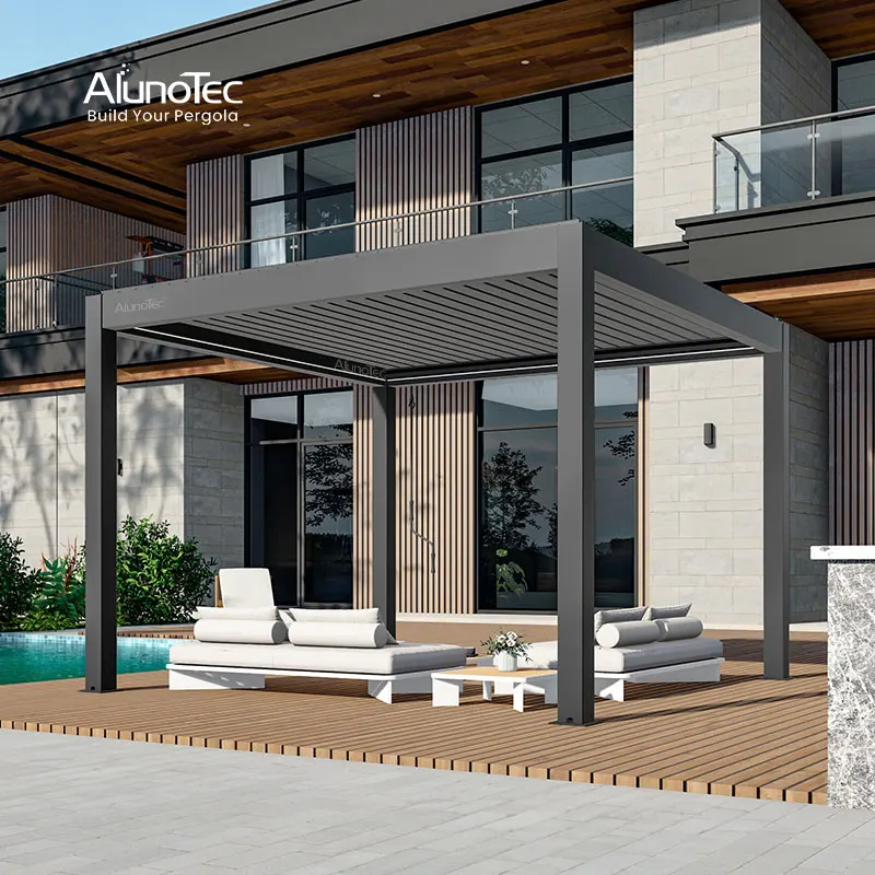 Garden Free Standing Waterproof Motorized Louver Pavilion Ultraviolet-proof Custom Bioclimatic Aluminium Pergola Gazebo
