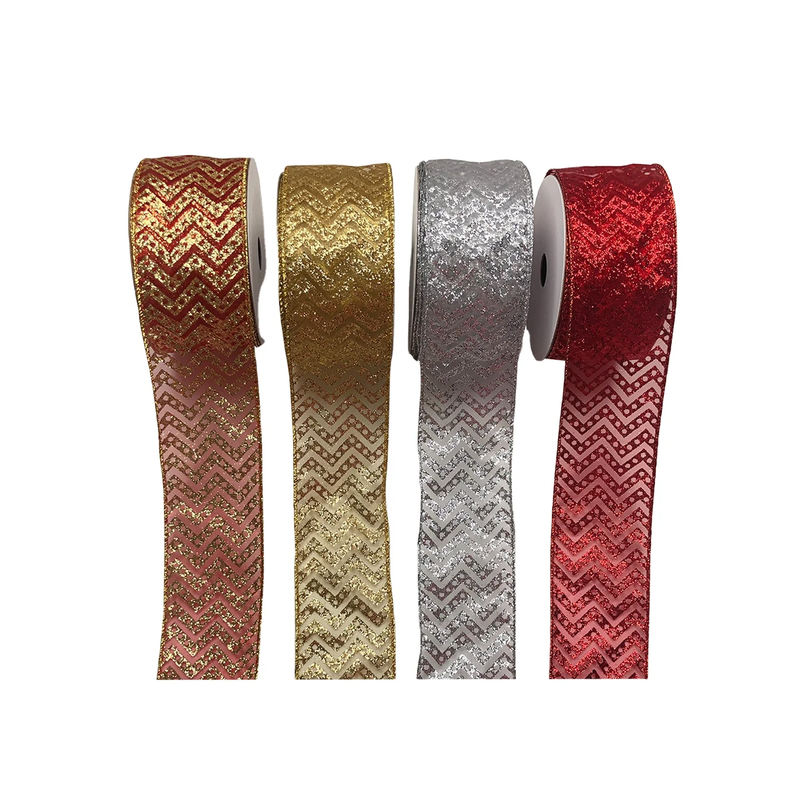 Рождественский декоративный зигзаг с блестками в горошек, лента 2,5 дюйма