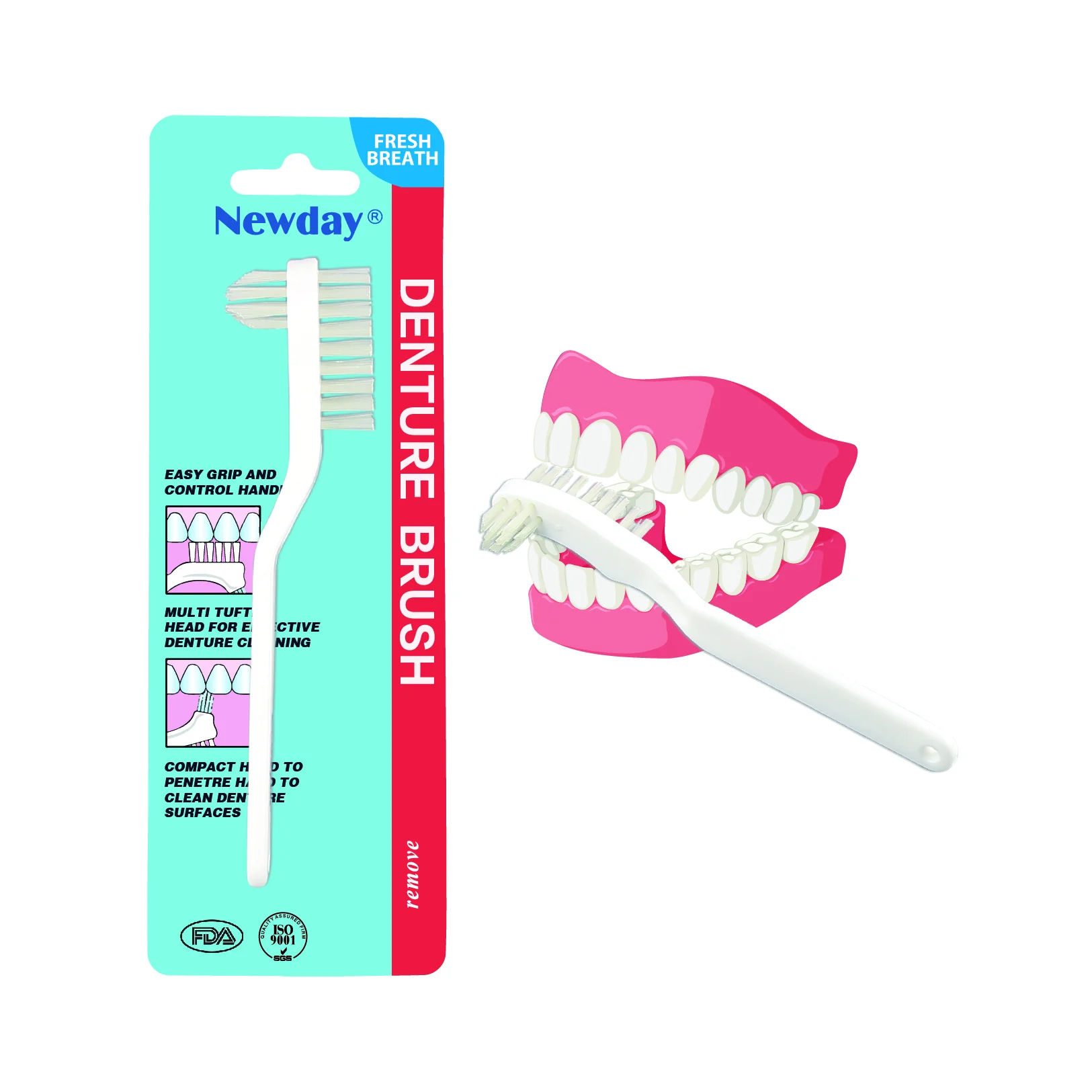 Economic Double Sided Bristles   Denture Brush Hard Denture Cleaning Brush False Teeth Brush Toothbrush