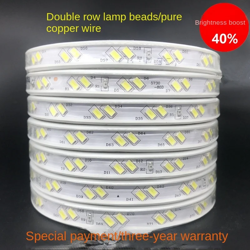 Led flexible strip light 220V SMD2835 double row 156LEDS/M led strip ed strip light/led light strip without Plug Waterproof