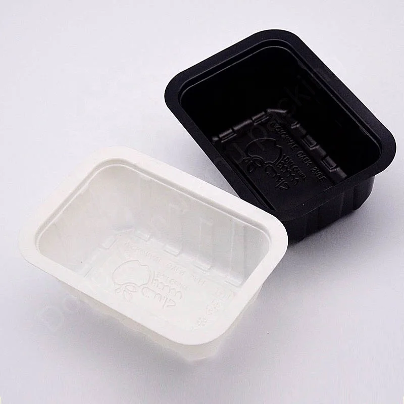 White and black biodegradable plastic food container box