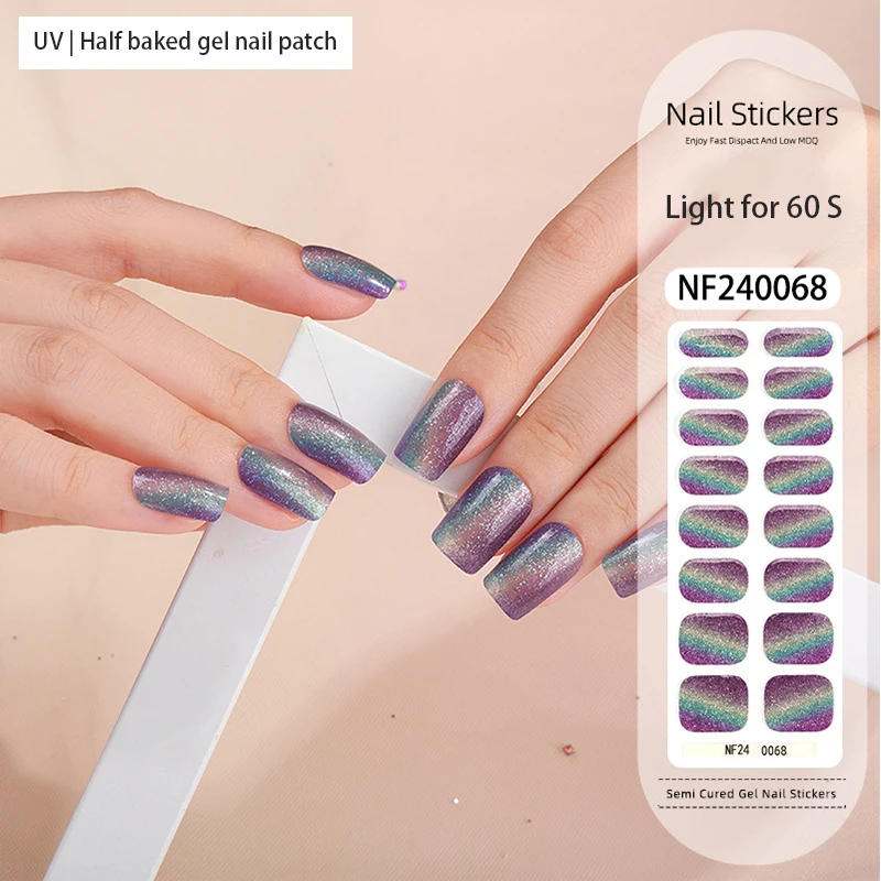 New Arrival UV Gel Nail Stickers Waterproof Full Cover Polish Strips Solid Style Semi-Cured Nail Gel Wraps Small Nail Beauty