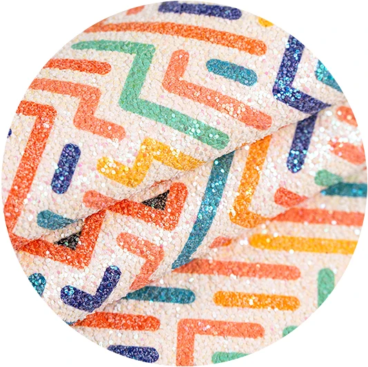 Rainbow Pattern Printed Synthetic PU Glitter Fabric Chunky Glitter Leather Fabric For Shoes Bags Bows And Crafts