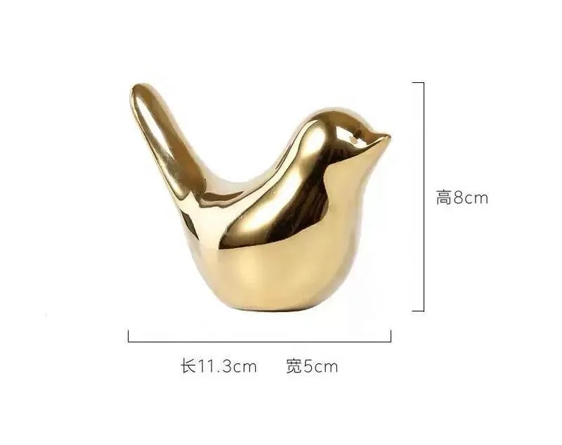 Modern Style Home Decor Ceramic Bird and Small Animal Statues Abstract Golden Ornament Glazed Electroplating Technique