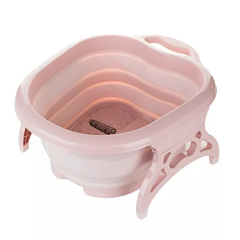Winter Hot Selling Plastic Folding Foot Bath Bucket Foot Spa Basin With 4 Rollers