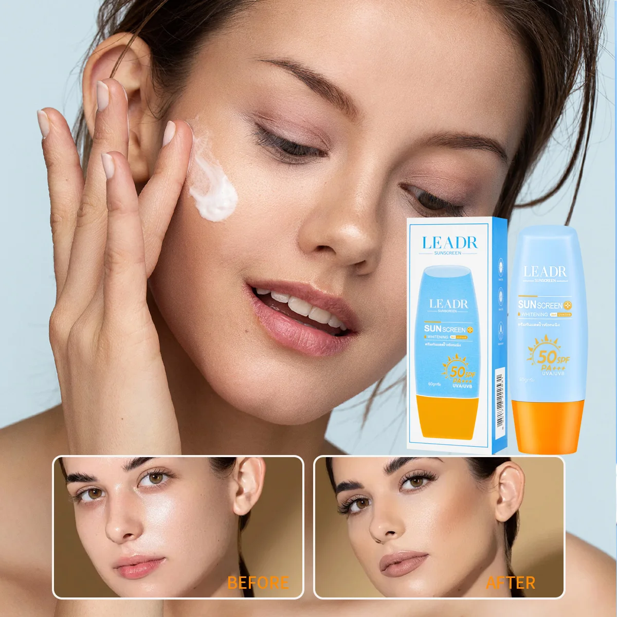 Private Label Natural Moisturizing Shimmer Glow SPF 60+ Zinc Sun Block Lotion Japanese Tinted Sunscreen