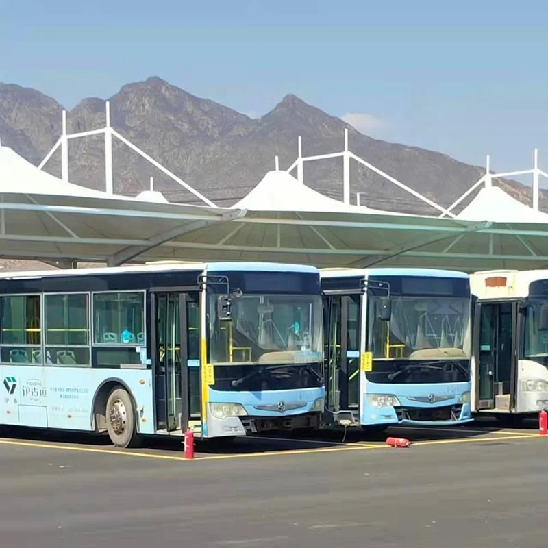 Good quality PTFE PVDF tensile membrane structure for bus/car parking manufacturer