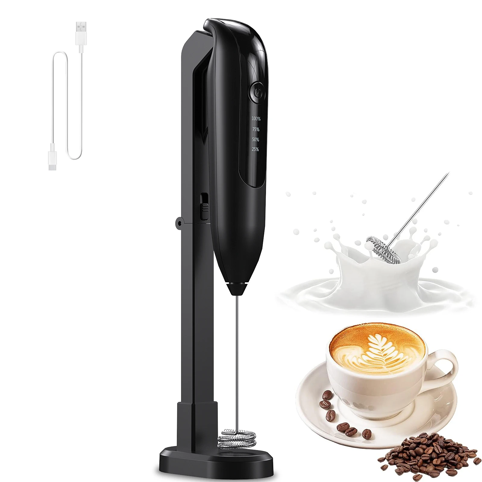 2023 New Trend Kitchen Gadgets Rechargeable Milk Frother Handheld with Integrated Stand  Electric Whisk Portable Drink Mixer