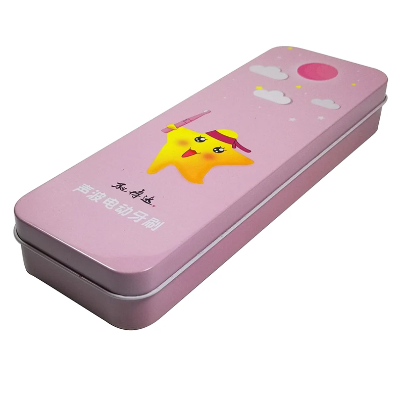 Wholesale Rectangular Metal Black Colored Boys or Girls Pencil Tin Box For Electric toothbrush